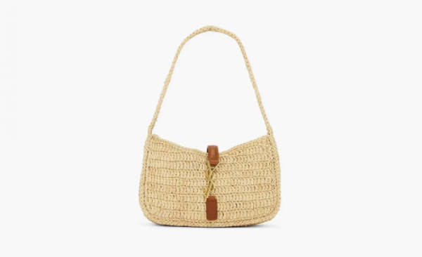 Saint Laurent Le 5 A 7 Mini Hobo Bag in Raffia Natural/Brick 