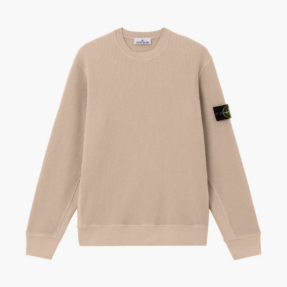 Stone Island Organic Cotton Waffle Fleece Crewneck Sweatshirt Desert