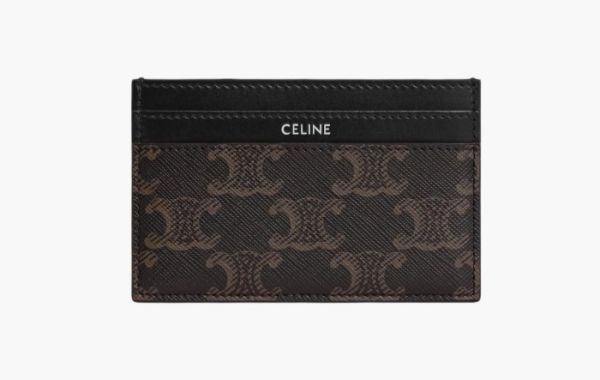 Celine Medium Card Holder Triomphe Canvas and Calfskin Brown 