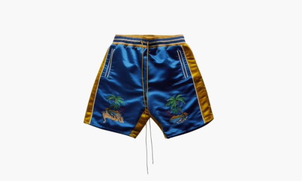 RHUDE Palm Eagles Souvenier Shorts Navy Mustard Yellow 