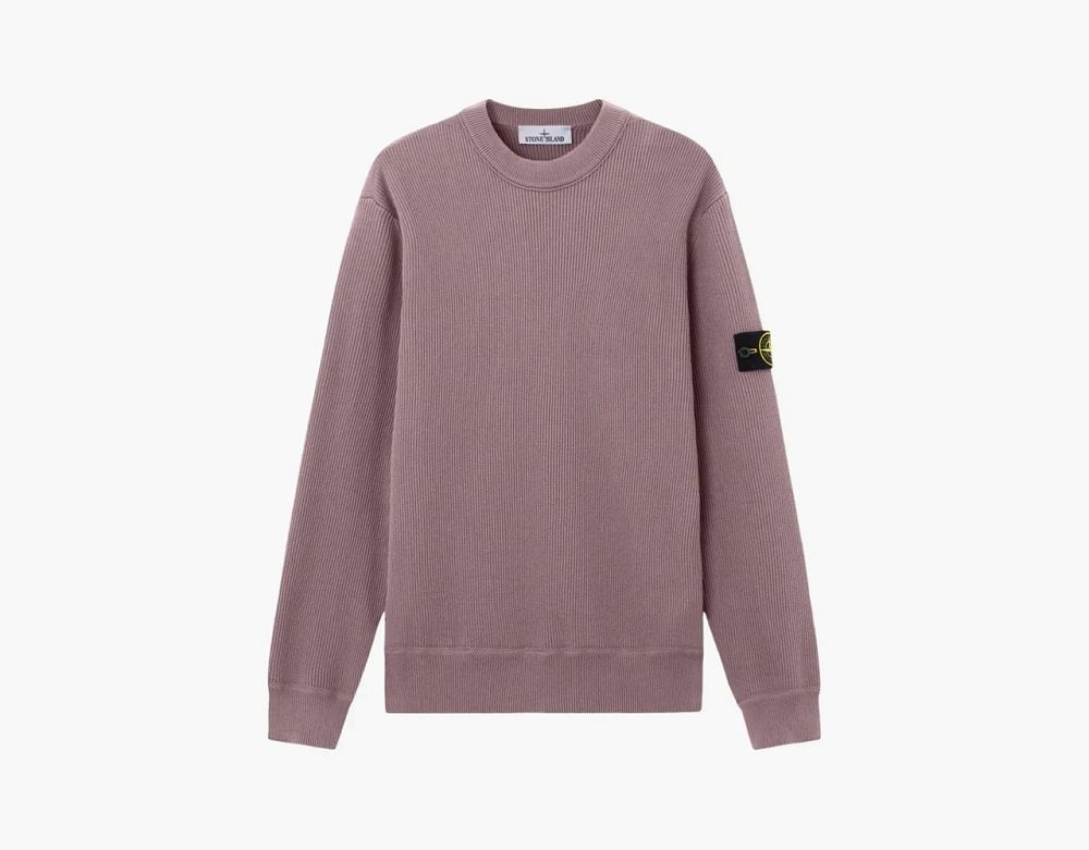 Stone Island Ribbed Soft Organic Cotton Crewneck Jumper Purple Grey