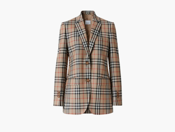 Burberry Vintage Check Wool Tailored Blazer Brown 