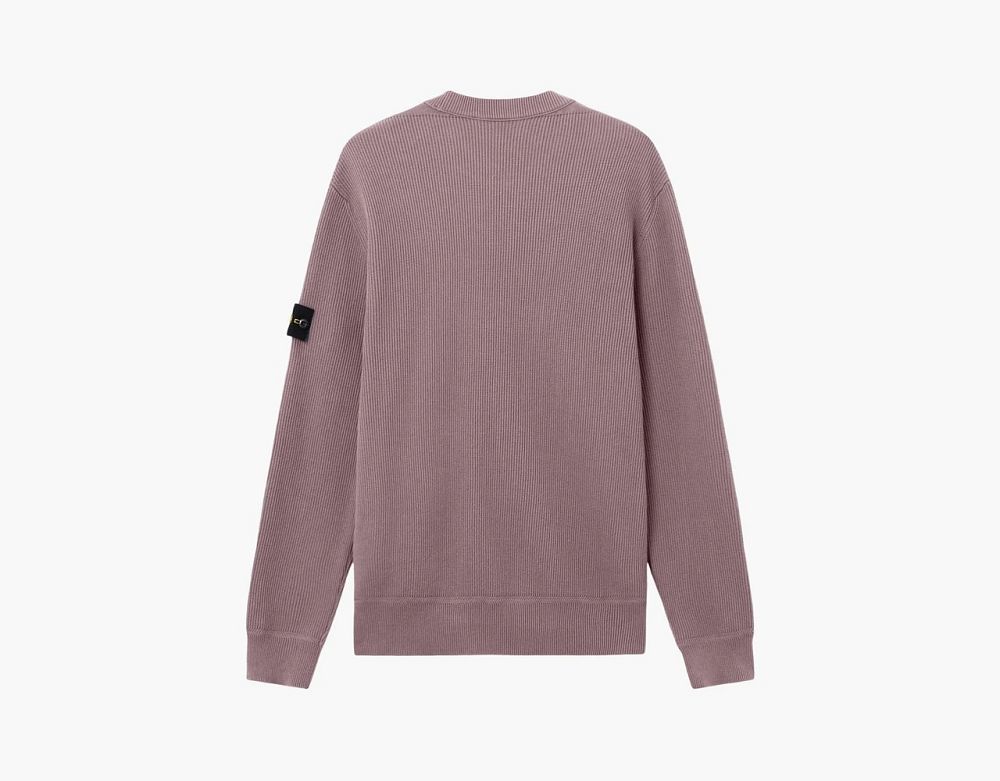 Stone Island Ribbed Soft Organic Cotton Crewneck Jumper Purple Grey