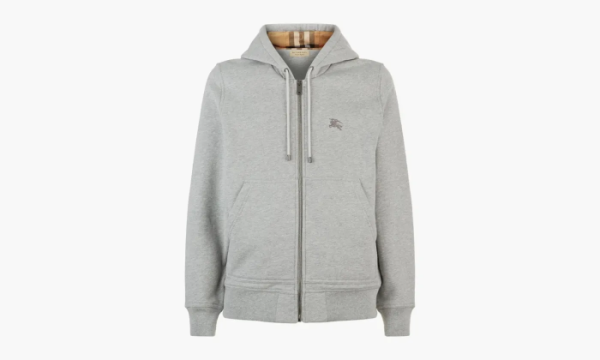 Burberry Clarendon Check Embroidery Logo Zip Hoodie Grey 