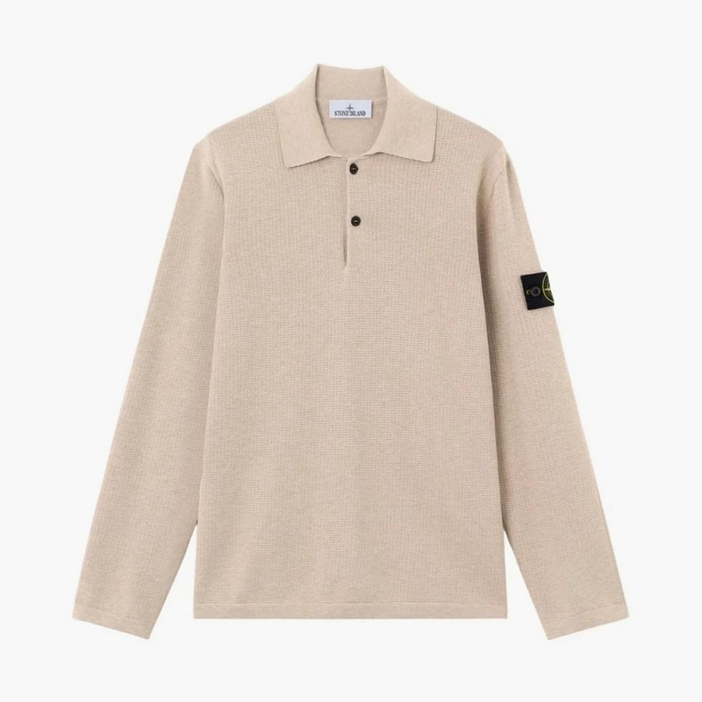 Stone Island Micro Stitch Soft Organic Cotton Long-Sleeve Polo Desert Melange