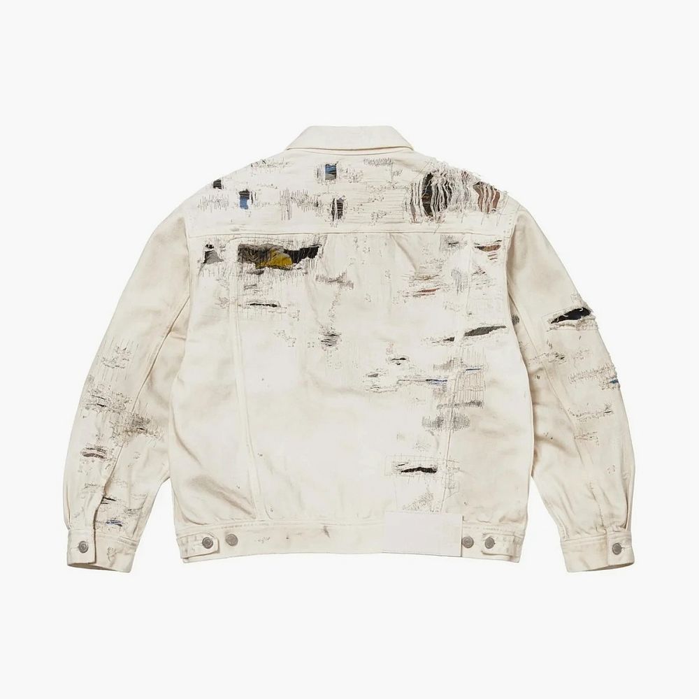 Supreme x MM6 Maison Margiela Distressed Selvedge Denim Trucker Jacket White