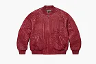Supreme Mister Cartoon Embroidered Leather Jacket Burgundy