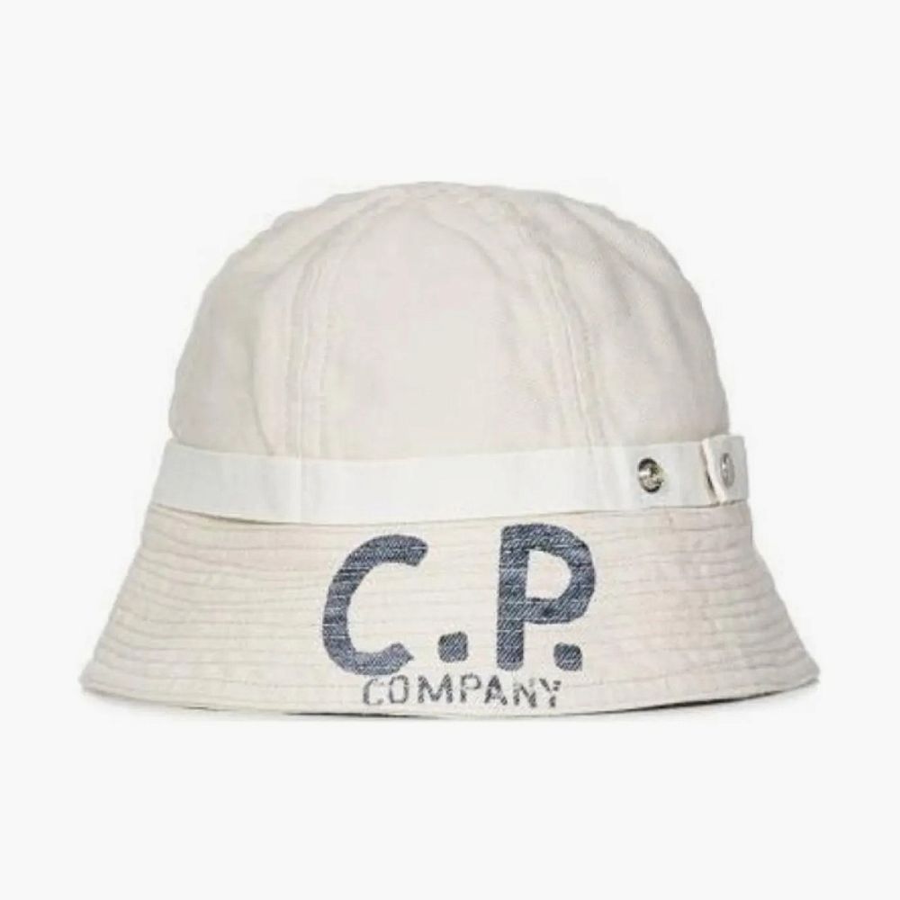 C.P. Company Logo Print Cotton Bucket Hat White