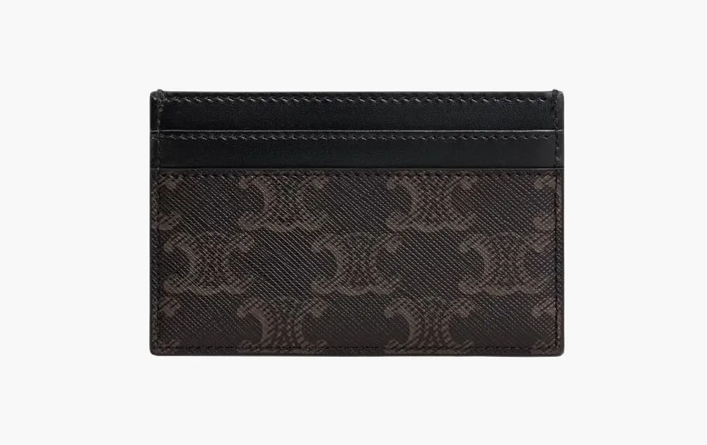 Celine Medium Card Holder Triomphe Canvas and Calfskin Brown