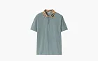 Burberry Check Collar Cotton Polo Shirt Gray