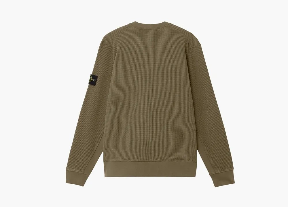 Stone Island Organic Cotton Waffle Fleece Crewneck Sweatshirt Military Green