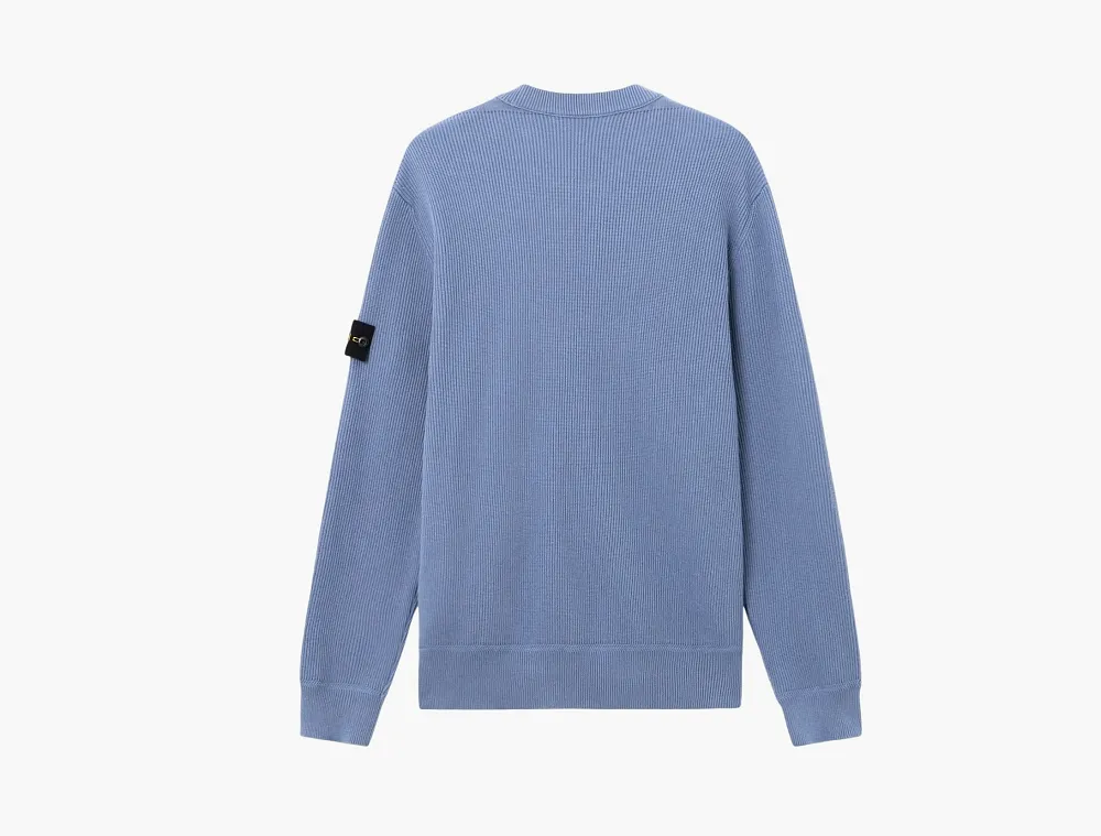 Stone Island Ribbed Soft Organic Cotton Crewneck Jumper Avio Blue