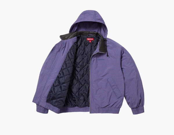 Supreme Leather Collar Utility Jacket Blue Plaid  Supreme Leather Collar Utility Jacket Blue Plaid
