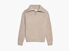 Ami Paris Zipped Collar Ribbed Sweater Oatmeal