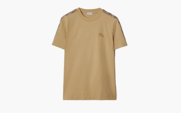 Burberry Check Trim Cotton T-shirt Flax  Burberry Check Trim Cotton T-shirt Flax