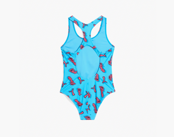 Puma Printed Racerback Swimsuit Blue