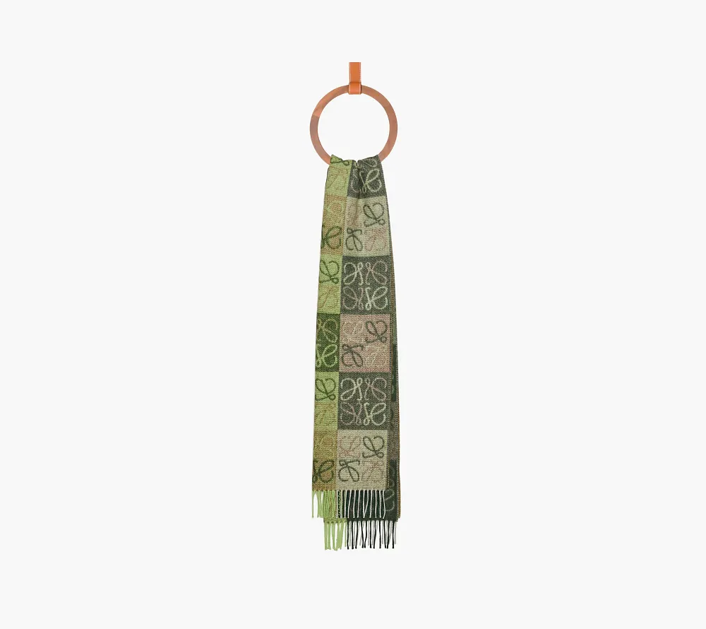 Loewe Scarf in Wool and Cashmere Bottle Green/Khaki
