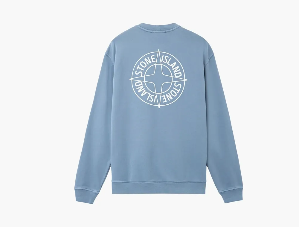 Stone Island Cotton Fleece Outline Compass Sweatshirt Avio Blue