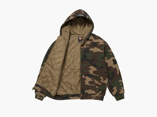 Supreme x Dickies Quilted Lined Zip Up Hooded Sweatshirt Woodland Camo 