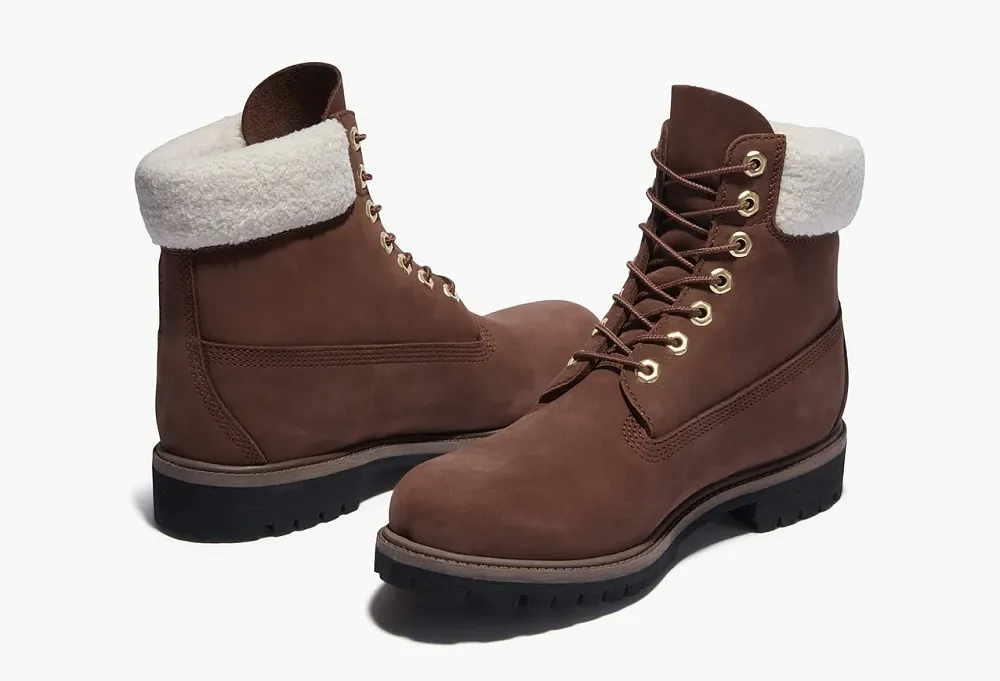 Timberland 6 Inch Premium Waterproof Boots Brown And Fleece Collar