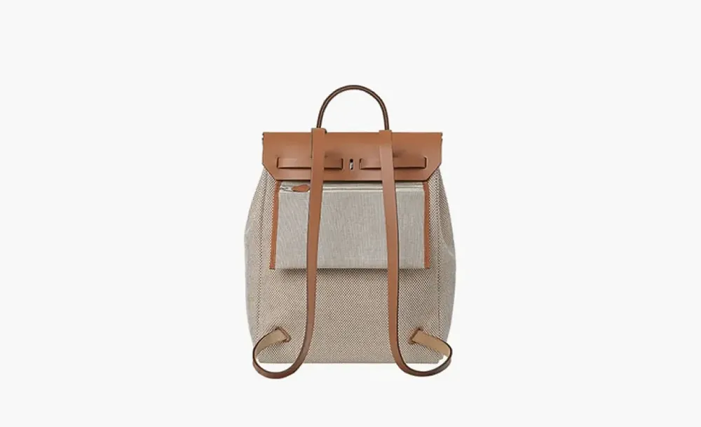 HERMES Herbag Zip Viking Canvas With Hunter Cow Leather Backpack Gray