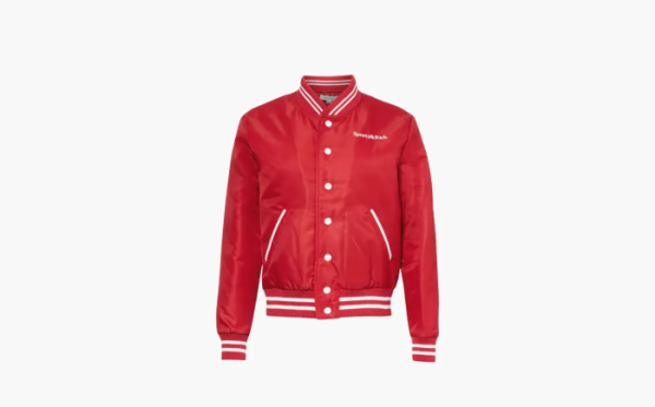 Sporty & Rich Women's Wellness Club embroidered Satin Varsity Jacket Red 