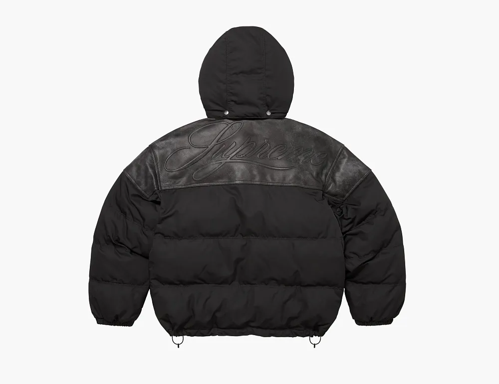 Supreme Leather Yoke Puffer Jacket Black