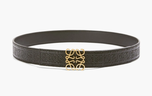 Anagram Pattent Reversible Repeat Calfskin Leather Belt Black/Gold 