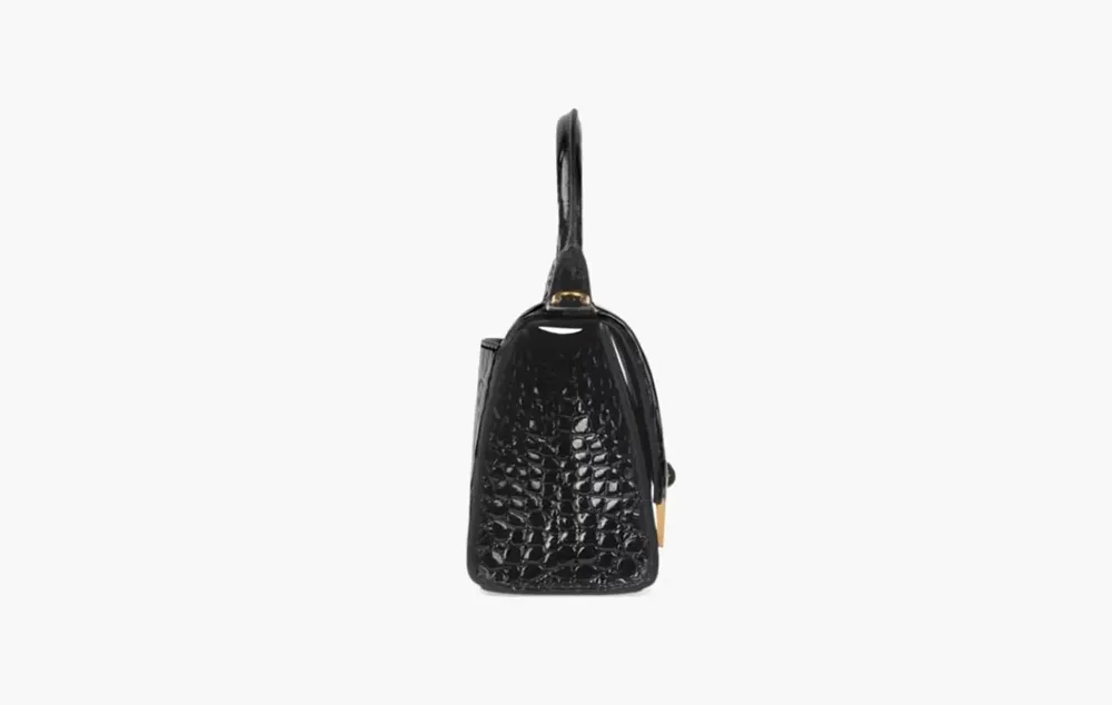 Balenciaga Hourglass Crocodile Embossed Xs Handbag Black