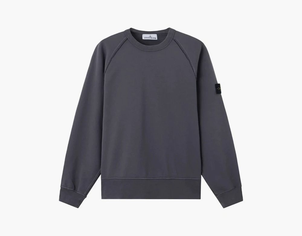 Stone Island Organic Cotton Fleece Crewneck Sweatshirt Blue Grey