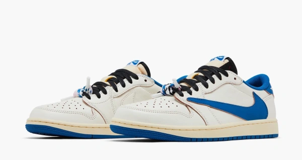 Air Jordan 1 Retro Low OG SP x Fragment Design x Travis Scott Sail Military Blue 