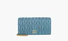 MIU MIU Matelassé Leather Chain Wallet Shoulder Bag Sea Blue