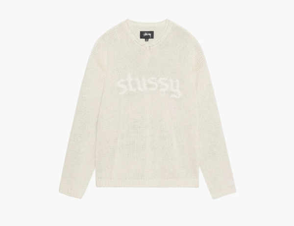 Stussy Embroidered V Neck Logo Sweater Natural 