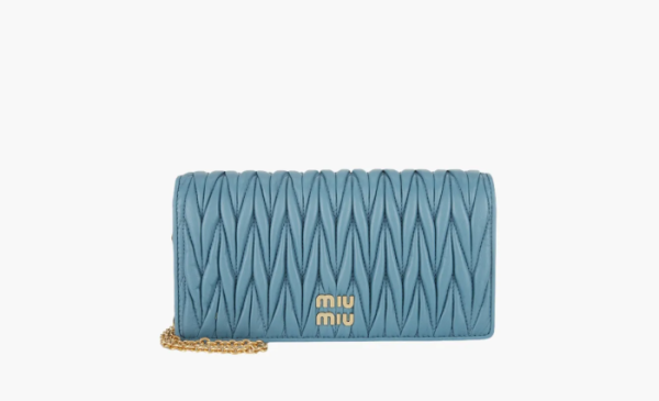 MIU MIU Matelassé Leather Chain Wallet Shoulder Bag Sea Blue 