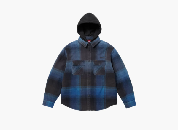 Supreme Quilted Lined Hooded Flannel Shirt Blue Plaid 