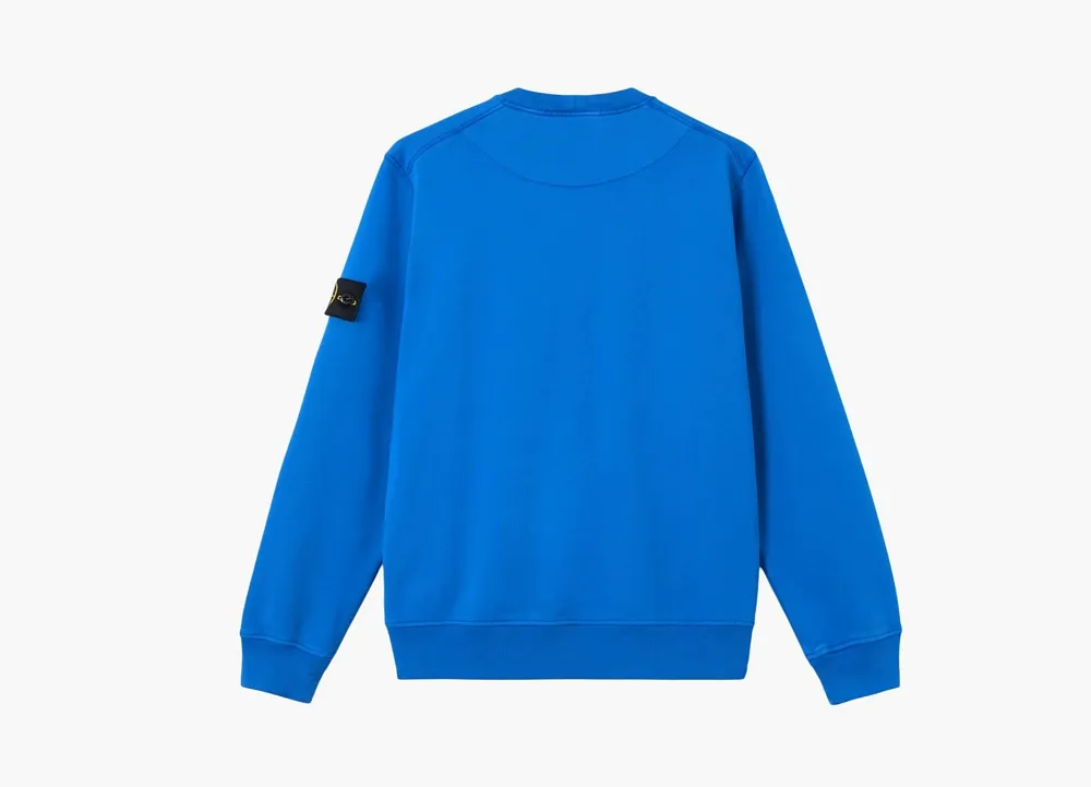Stone Island Organic Cotton Fleece Crewneck Sweatshirt Bright Blue
