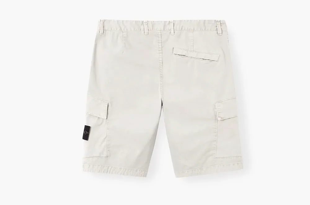 Stone Island Organic Cotton Stretch Broken Twill Cargo Shorts Pearl Grey