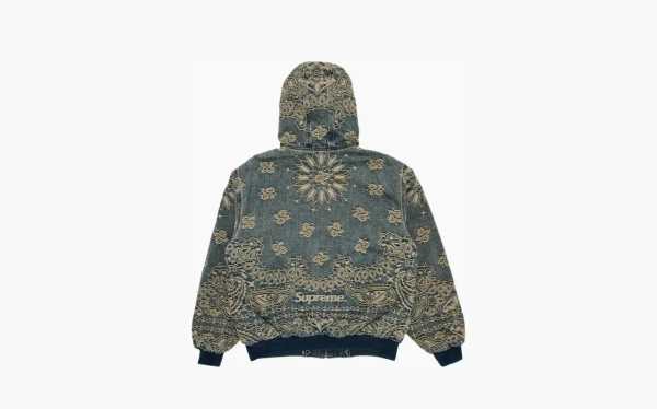 Supreme Bandana Jacquard Denim Hooded Work Jacket Blue 