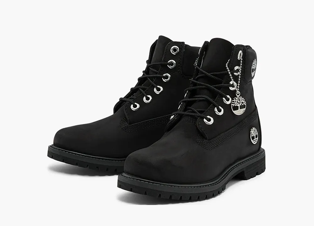 Timberland 6 Inch Premium Waterproof Boots WMNS Black Nubuck With Silver Logo