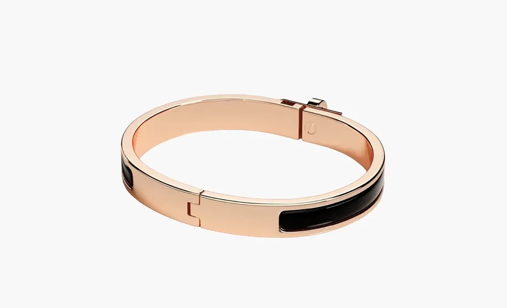 Hermès Plated Metal Enamel Bangles Unisex Rose Gold