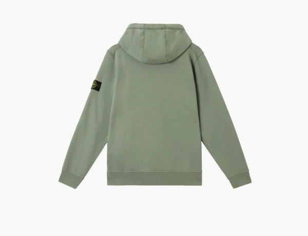 Stone Island Organic Cotton Fleece Hooded Sweatshirt with Drawstring Hood and Zip Sage Green  Stone Island Organic Cotton Fleece Hooded Sweatshirt with Drawstring Hood and Zip Sage Green
