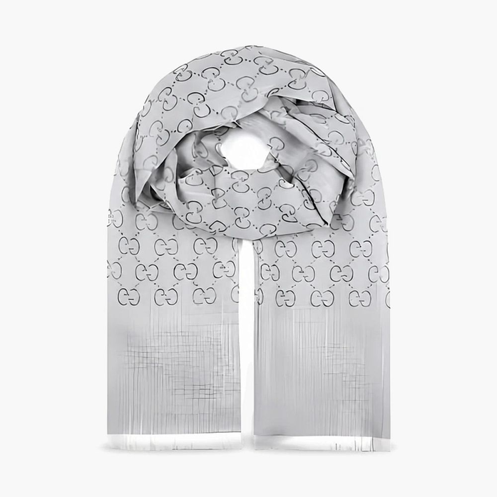 GUCCI GG Logo Wool Silk Scarf "DARK GREY"