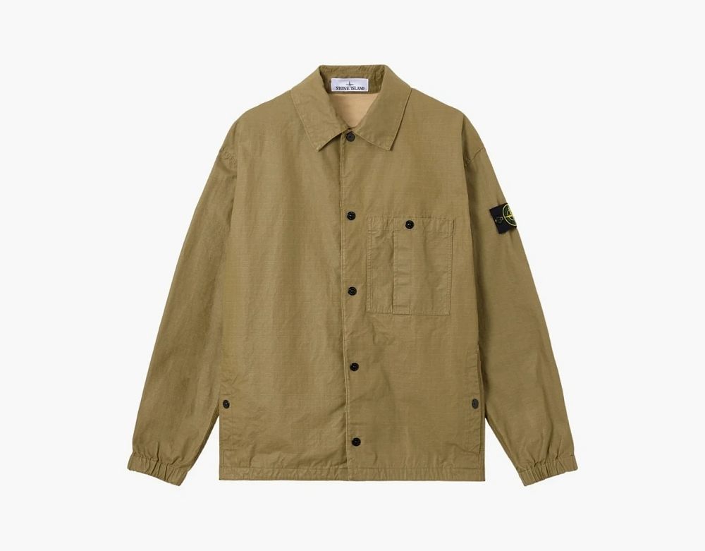 Stone Island Double-Coated Cotton Ripstop Overshirt Military Green