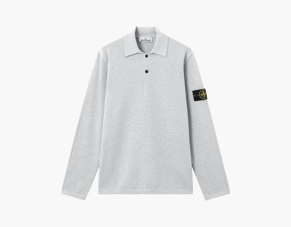Stone Island Micro Stitch Soft Organic Cotton Long-Sleeve Polo Pearl Grey Melange