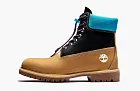 Timberland Premium 6 Inch Waterproof Boots Wheat Nubuck With Black And Blue Collar