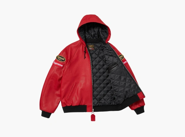 Supreme x Vanson Leathers Hooded Work Jacket Red 