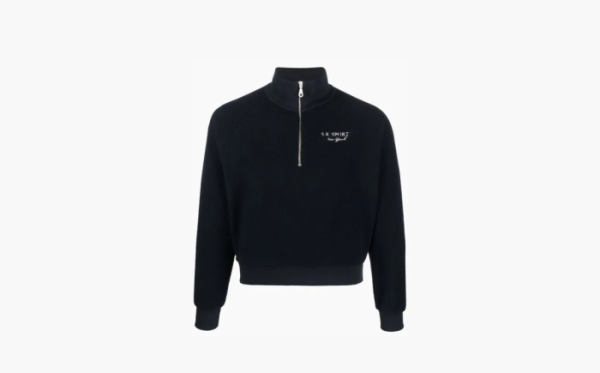 Sporty & Rich QUARTER ZIP SHERPA FLEECE SWEATSHIRT Navy Blue  Sporty & Rich QUARTER ZIP SHERPA FLEECE SWEATSHIRT Navy Blue