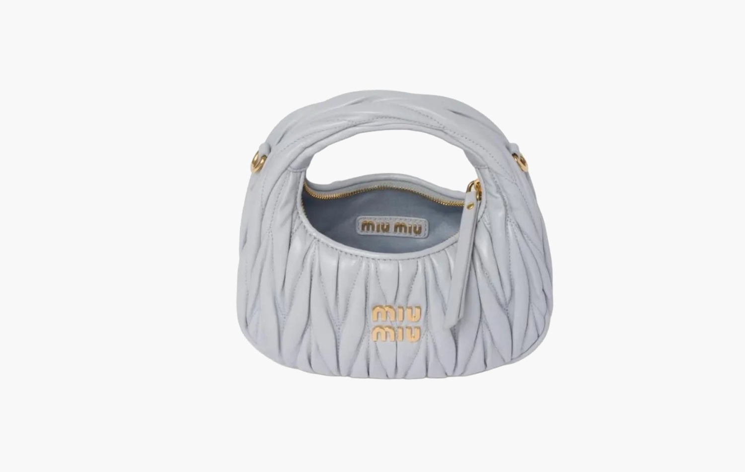 Miu Miu Wander Matelasse Nappa Leather Mini Hobo Bag "Light Blue" 