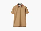 Burberry Check Collar Cotton Polo Shirt  Beige