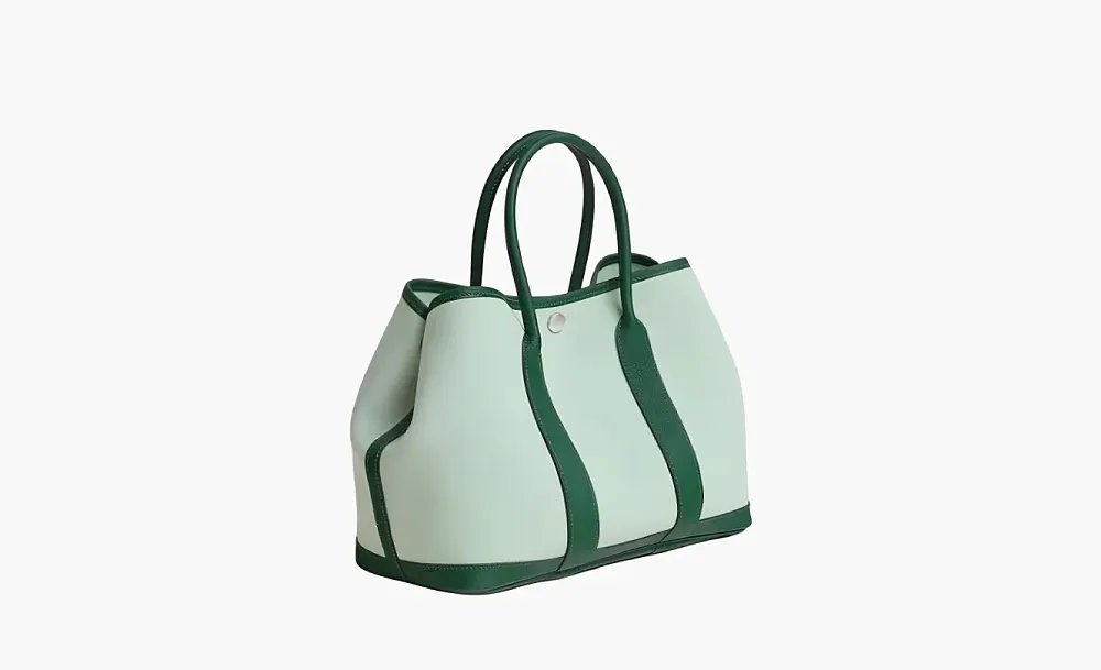 Hermes Garden Party Canvas With Negonda Calfskin Garden Handbag Green